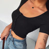 90S Vintage Y2k Cropped Top Woman Korean Fashion Kpop T-shirt Women Buttons Skinny Sexy White Knit Tee Shirt Japanese Clothes