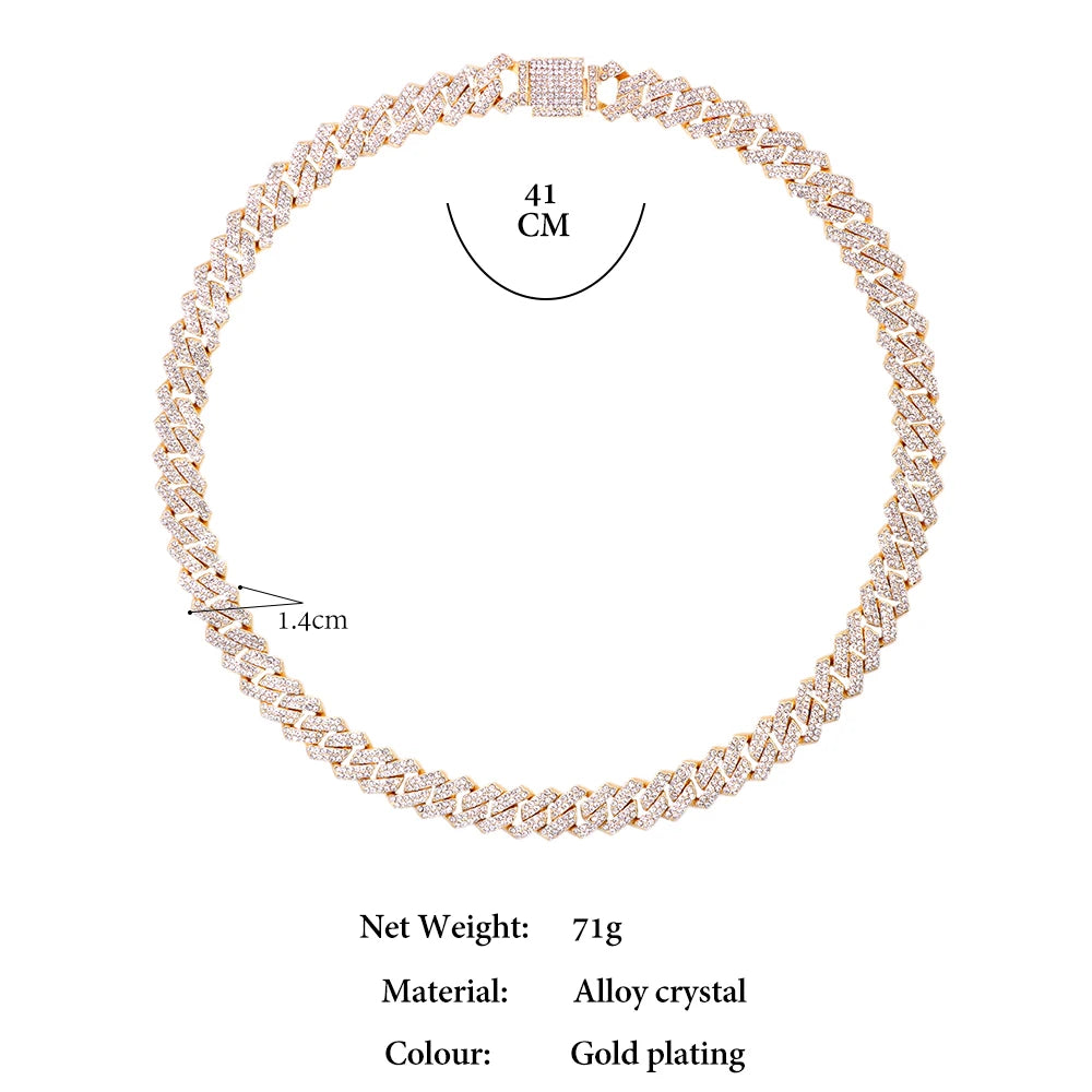 Caraquet Punk Hip Hop Cuban Link Chain Choker Necklace Iced Out Rapper Crystal Necklace Fashion Bling Rhinestone Jewelry Gift