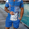 Retro national Style Totem 3D Print Men's Sweatsuit Set Summer Zipper Polo Shirt + Shorts 2pcs Sets Man Clothing Tracksuit Set