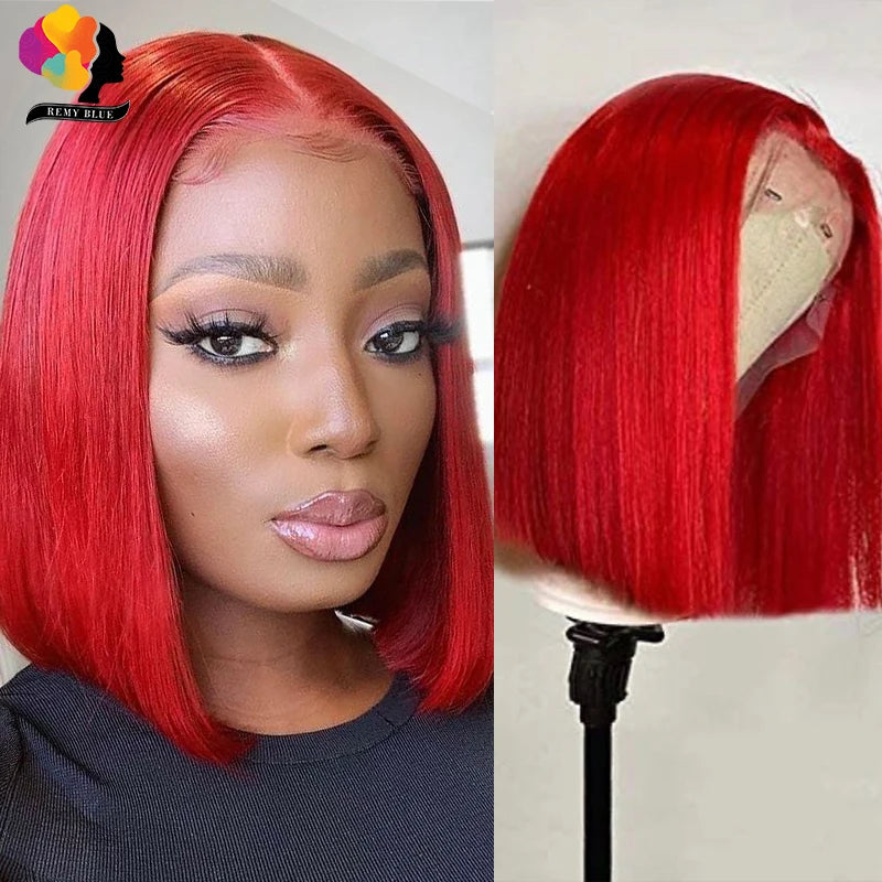 Burgundy Bob Wig Lace Front Human Hair Wigs Pre-Plucked 99J Red Blonde Colored Straight Human Hair Wigs 13x1 Lace Front Wig