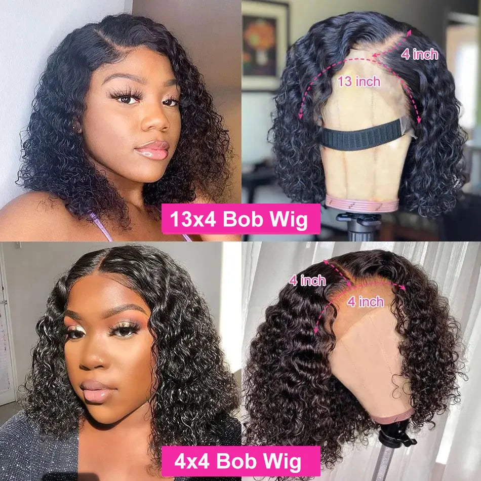 Curly Short Bob 200% HD 13X4 Lace Frontal 100% Natural Human Hair Wigs Deep Water Wave 13X4 Lace Front Wig 4x4 Closure For Women