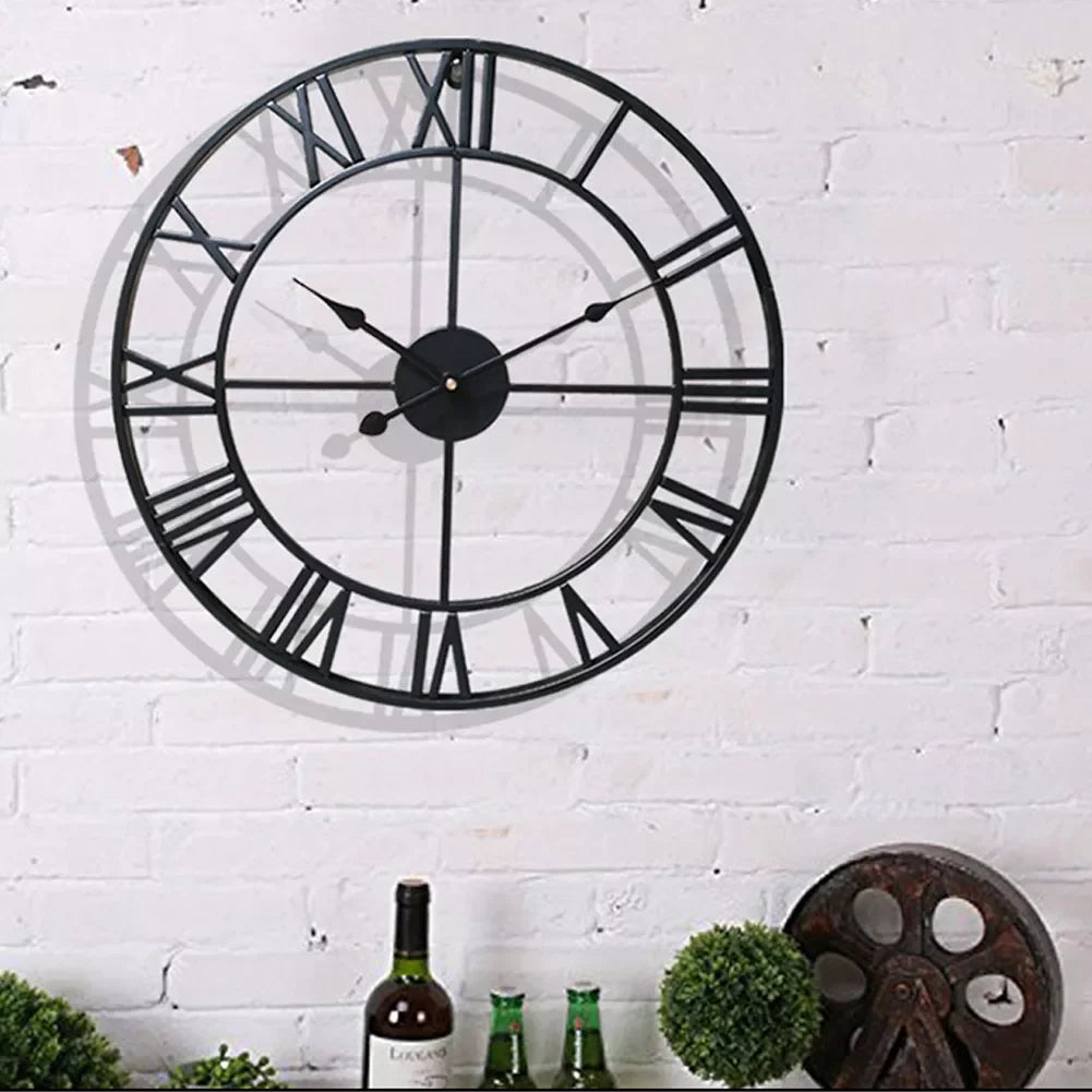 Modern 3D Large Wall Clocks Roman Numerals Retro Round Metal Iron Accurate Silent Nordic Hanging Ornament Living Room Decoration