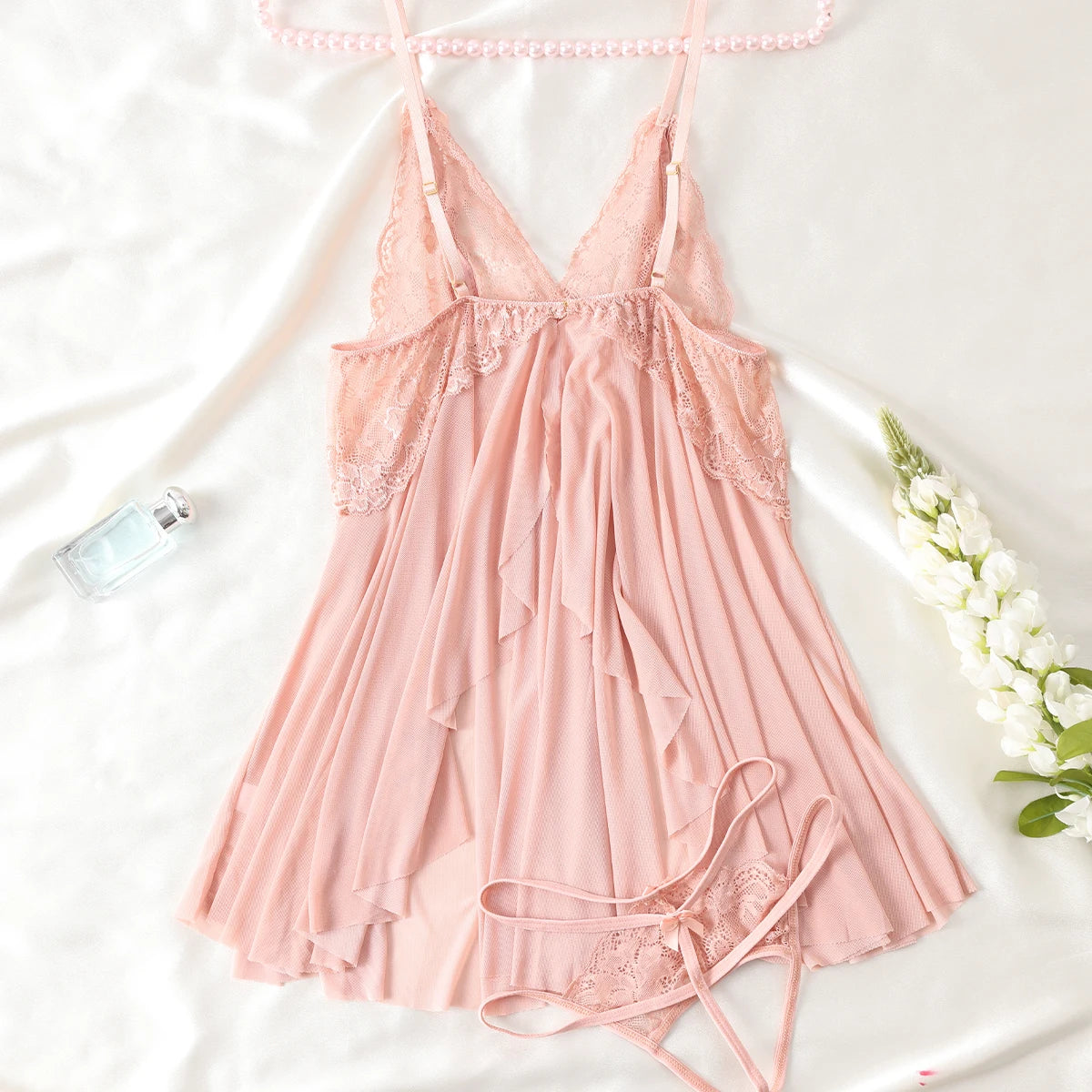 Sexy Summer Open Bra Deep V-neck Pajamas Women's Fashion Cute Lingerie Clothing Soothing Soft Sleeveless Mini Thongs Skirt Set