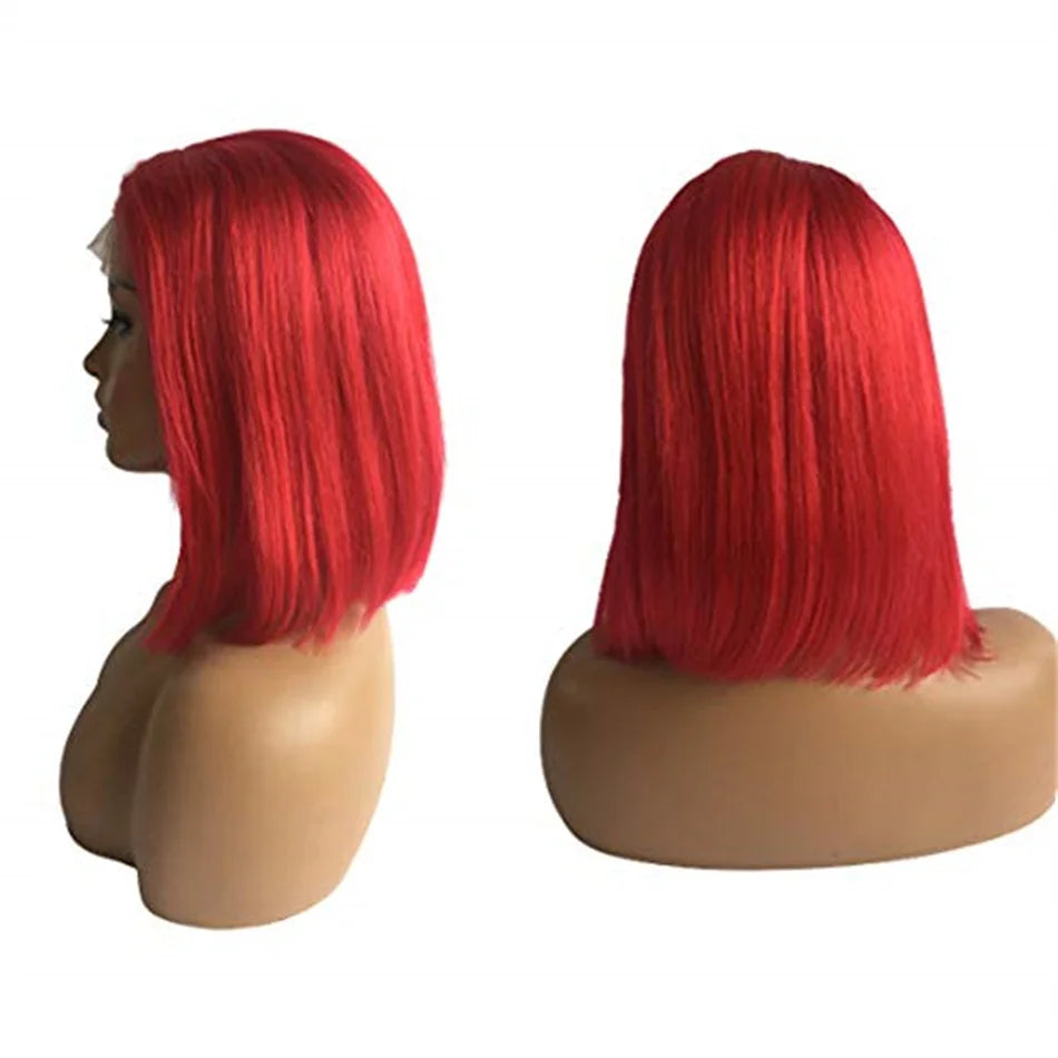 Hot Red Bob Wig 13x4 Lace Front Human Hair Wigs For Women Brazilian Bone Straight Red Colored Lace Frontal Wigs 10 12 14 16 Inch