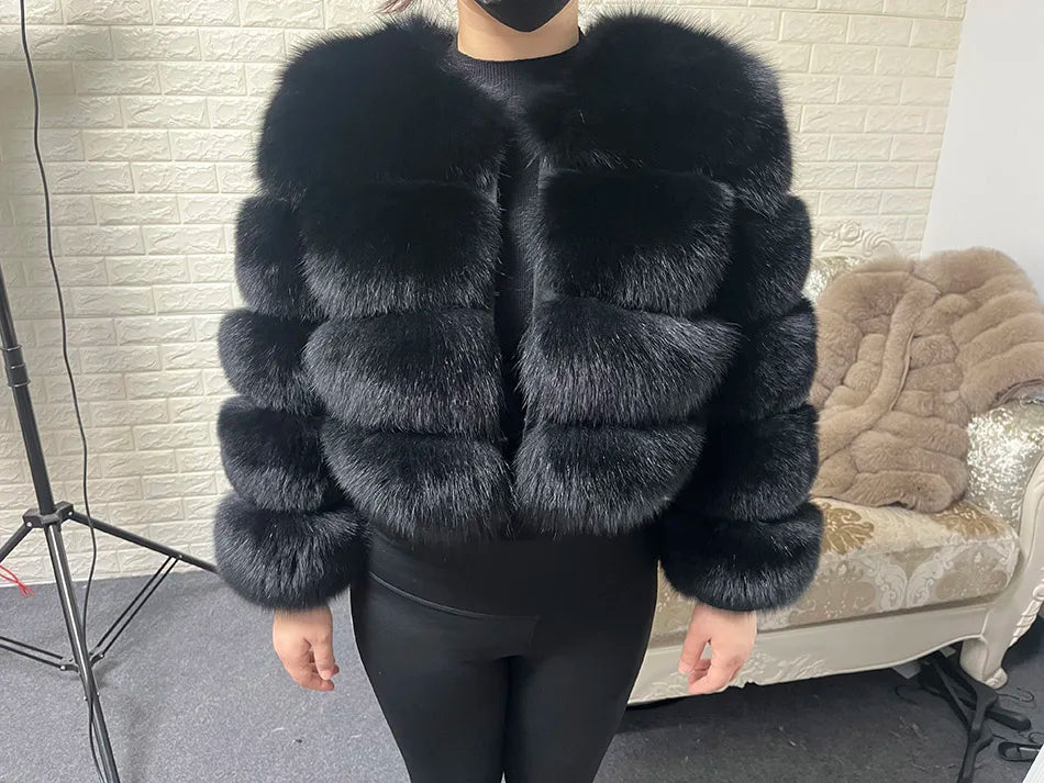 2025 MAOMAOKONG Natural Real Fox Fur Coat Women Winter Long Sleeve Luxury Raccoon Fur Jackets Thick Top Female Furry Coat Vest
