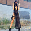 OMSJ Women Gothic 2024 Black Hooded Knitted High Split Long Dress Hollow Sexy See-through Straight Dress Festival Rave Club Wear
