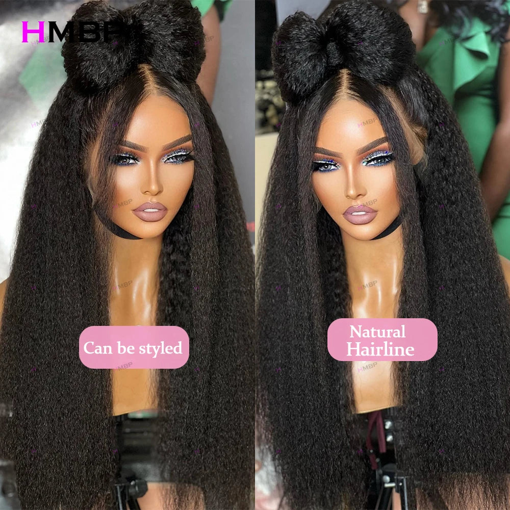 500 Density 13×6/360 HD Lace Front Wig Kinky Straight Glueless Lace Frontal Wig Human Hair Ready To Go Preplucked Hair For Women