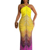 New Gradient Rhinestone Tie Dye Print Halter Mermaid Long Dresses Women Backless Sleeveless Slim Birthday Party Prom Vestidos