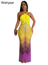 New Gradient Rhinestone Tie Dye Print Halter Mermaid Long Dresses Women Backless Sleeveless Slim Birthday Party Prom Vestidos
