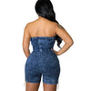 Rompers Women One Piece Elegant Splice Denim Jumpsuits Sexy Slim Fit Strapless Sleeveless Short Pants Sheath Playsuits