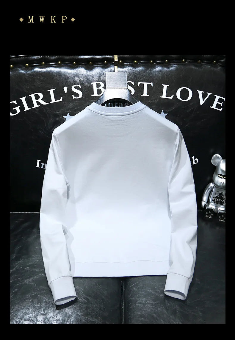 Round Collar Men's Pullover New Male Hoodies Personalized Hat Hot Diamond Print Fashionable Top Youth Bottoming Shirt Clothing
