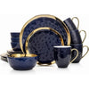 Florian Modern Porcelain 16 Piece Dinnerware Set, Plates and Bowls Set, Dish set for 4, Green and Golden Rim
