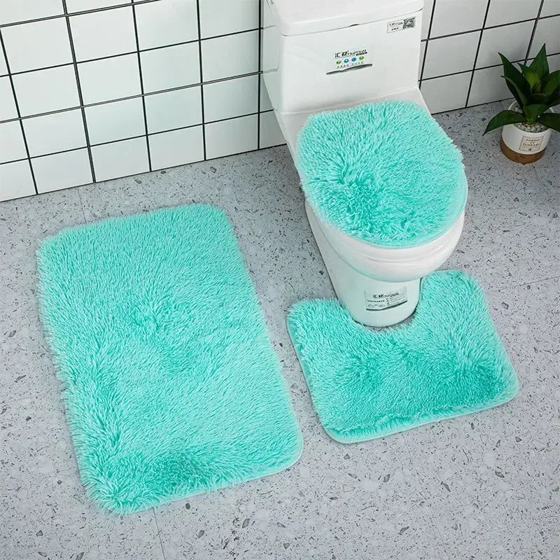 3pcs Bathroom Mat Set for Bathroom Silk Tie-Dye Toilet Soft Non Slip Rug Shower Carpets Toilet Lid Cover Floor Mats for Hallway