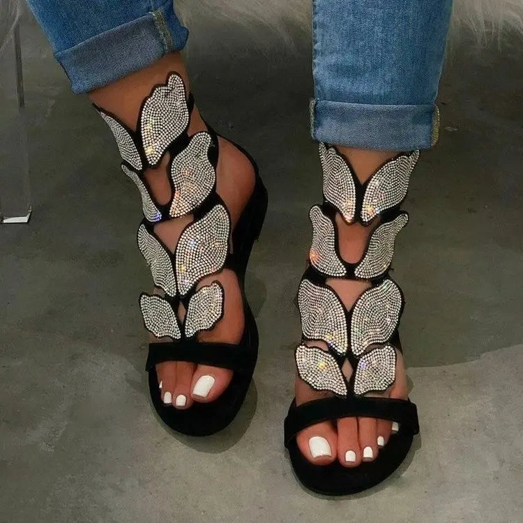 2022 Summer Fashion Sandals for Women Plus Size Butterfly Crystal Gladiator Sandals Comfortable Open Toe Shoes Woman Sandalias