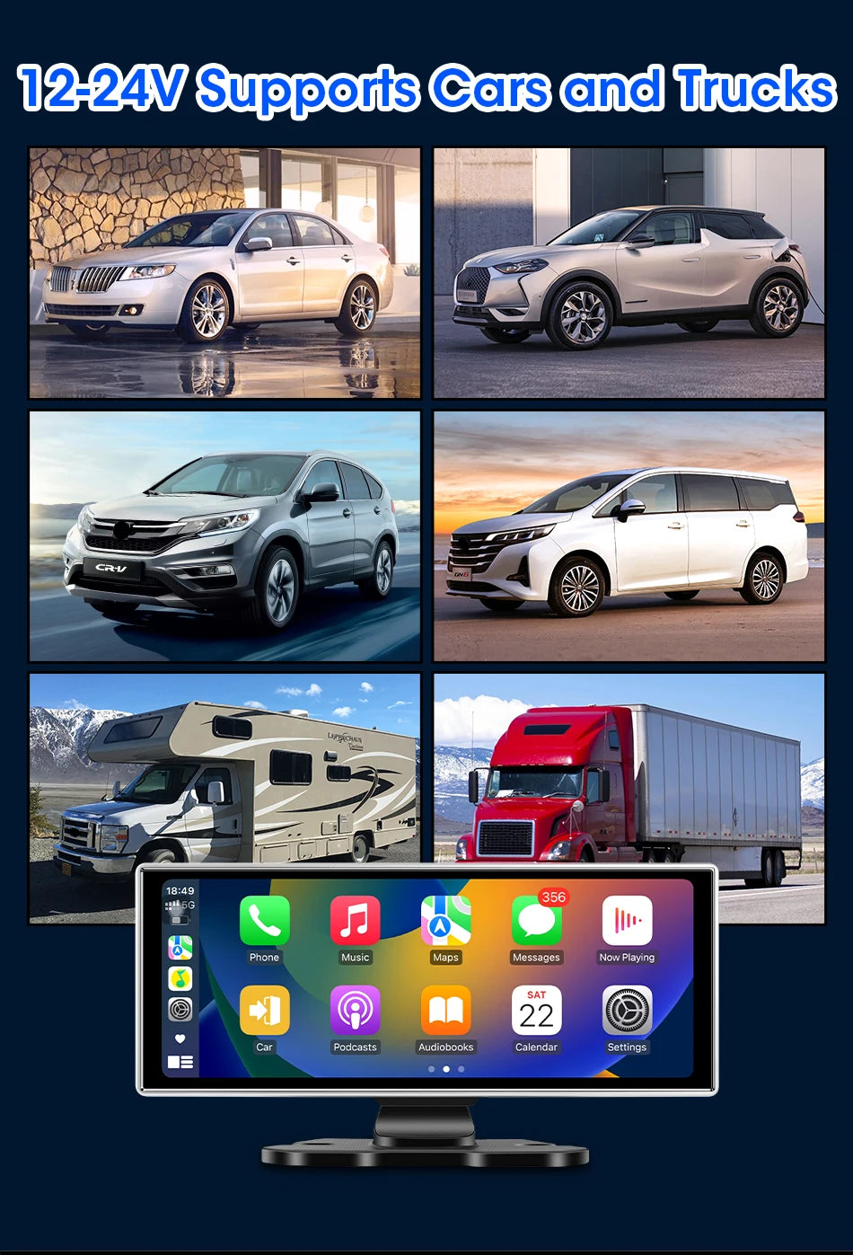11.26 inch Car DVR 4K Dash Cam Dual Lens Wireless Carplay & Android Auto Video Recorder Monitor GPS Navigation 5G Wifi FM AUX