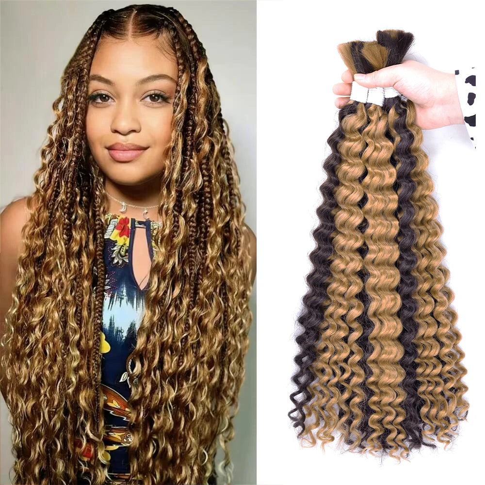 Synthetic Braiding Hair for Boho Braids 20Inch 90G Deep Wave Bulk High Quality Synthetic Protein Hair Extensions For Women
