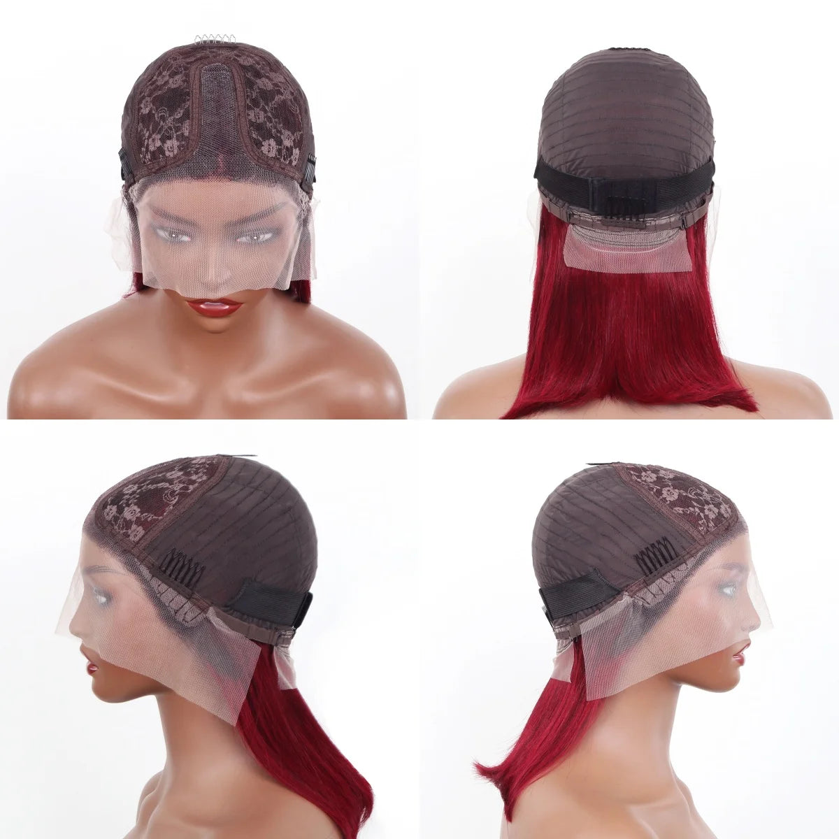 1B/99J Burgundy Short Straight Bob Human Hair Wigs Brazilian Lace Front Human Hair Wigs Pre Plucked T Part Lace Wigs Remy Hair