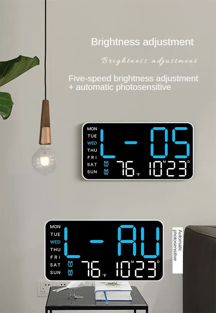 LED Digital Wall Clock Temperature Date Week Display Table Alarm Clocks Voice Control Electronic Clock Brightness Adjustment