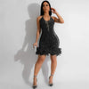Bodycon Women Backless Lace Up Halter See Through Sequins Mesh Patchwork Sexy Party Dress Feather Hem Fashion Night Club Dress