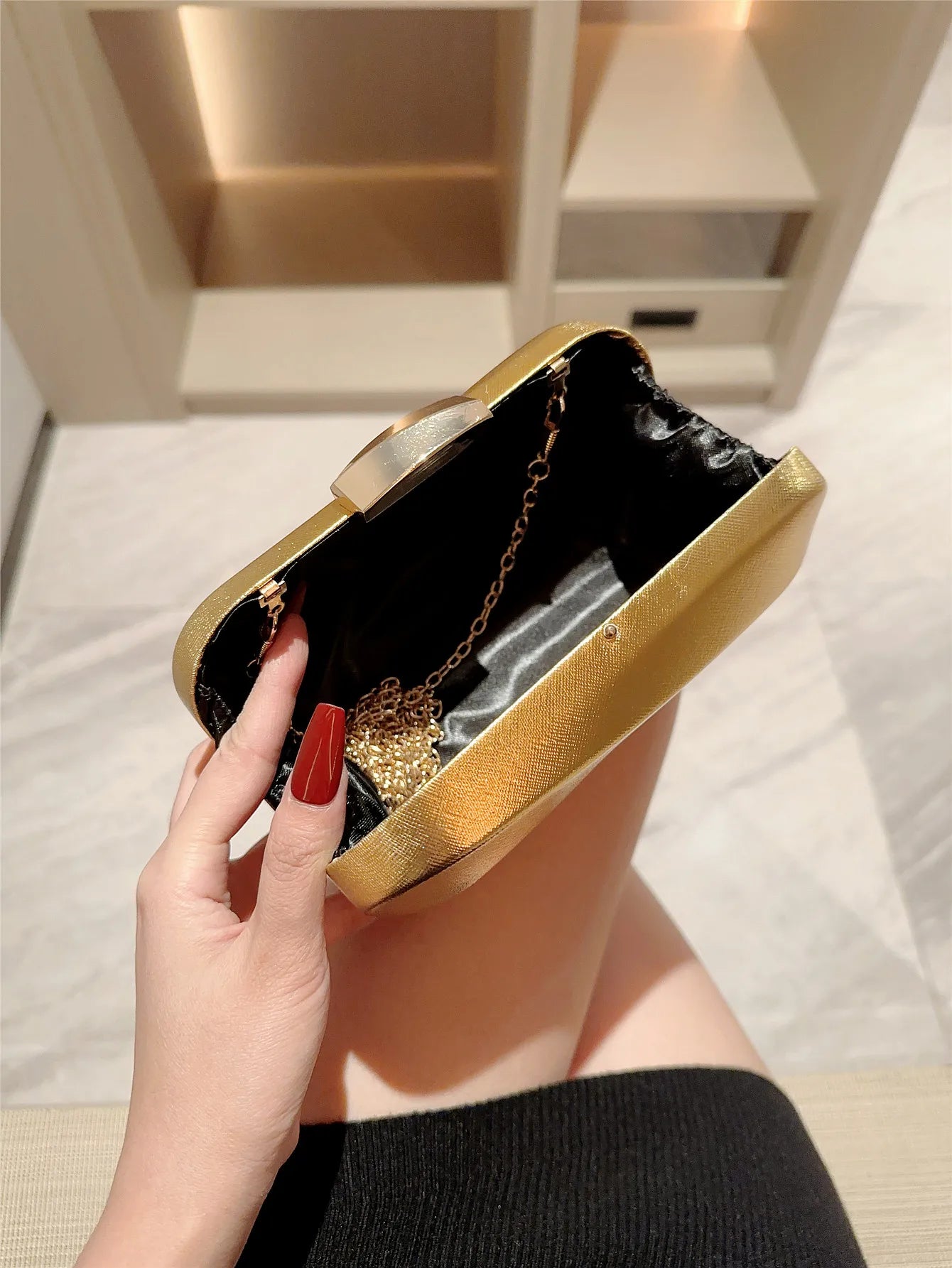 High-End Textured Square Box-Shaped Evening Bag Clutch Bag Chain Bag Banquet Bag Cheongsam Bag Evening Dress Bag Wedding Bag