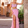 VC Pink Sparkly Sequins Long Dress Beaded Crystal Feather Embellished High Slit Straight Floor-length Prom Evening Gown Vestidos