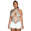 HLJ Gold Woman Evening Party Outfits Rhinestone Crystal Luxury Jumpsuits Women Corset Patchwork Bodycon Rompers Elegant Sexy