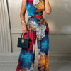 Elegant Women Wide Leg Long Juumpsuit 2024 Spring Summer Fashion Printed Sleeveless Casual Holiday Bodysuits Jumpsuits Trousers