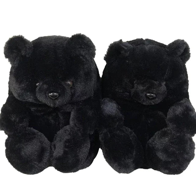 Cute Teddy Bear Plush Winter Slippers Wrapped in Heels Fun Indoor Floor Shoes Women's Gift Warm and Soft Cartoon Plush Animal Sl