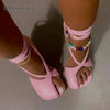 Summer spilt toe women sandals high heel lace up slides