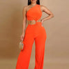 Beyprern Women's Open Back Cutout Jumpsuits With Snake Tirm Sexy Rompers Summer Lace-Back Bandage Wide Legs Jumpsuits Overalls