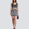 2025 New Women Celebrity Sexy Jacquard Black White Two Piece Bodycon Striped Bandage Skirt Set Designer Evening Party Dress
