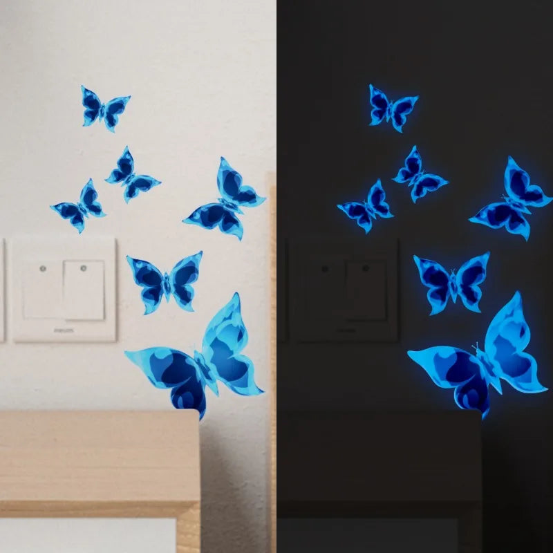 New Blue Glow-in-the-dark Butterfly Wall Stickers Room Decoration Accessories Cartoon Sticker for Anniversaries Birthdays Paster