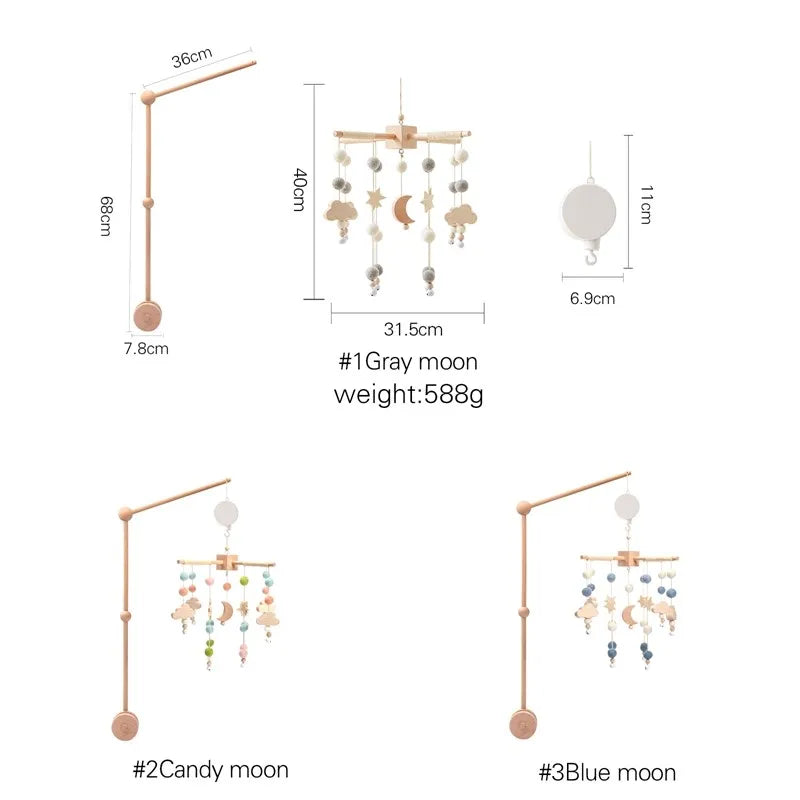 Crib Mobile Bed Bell Wooden Baby Rattles Soft Felt Cartoon Animal Bed Bell Newborn Music Box Hanging Toy Crib Bracket Baby Gifts