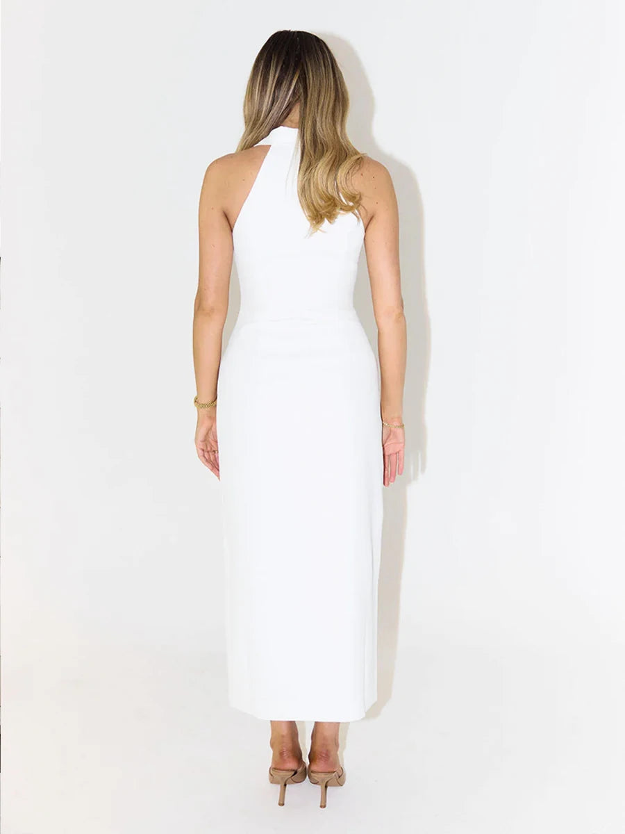 Bornladies Summer Sleeveless Single Breasted Dress Fashionable Ladies Slim Fit Collar Solid Color Long Dresses Women's Clothing