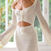 Mesh Crochet Long Beach Shirt Women Solid Cover Up Ladies Long Sleeve Hollow Out 2025 Sexy Beachwear Bathers Swim Bathing Suit