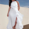 Lemongor Wedding Bridesmaid White Dress 2025 New Sleeveless Layered Ruffled Solid Color Split-Side Elegant Party Evening Dresses