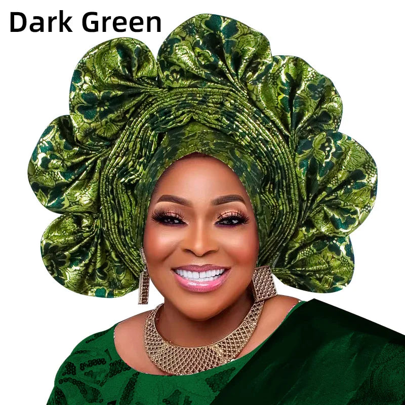 Already Made Turban Cap for Women Nigerian Wedding Headpiece African Auto Gele Headtie Aso Oke Headgear Bonnet Head Wrap Hijab