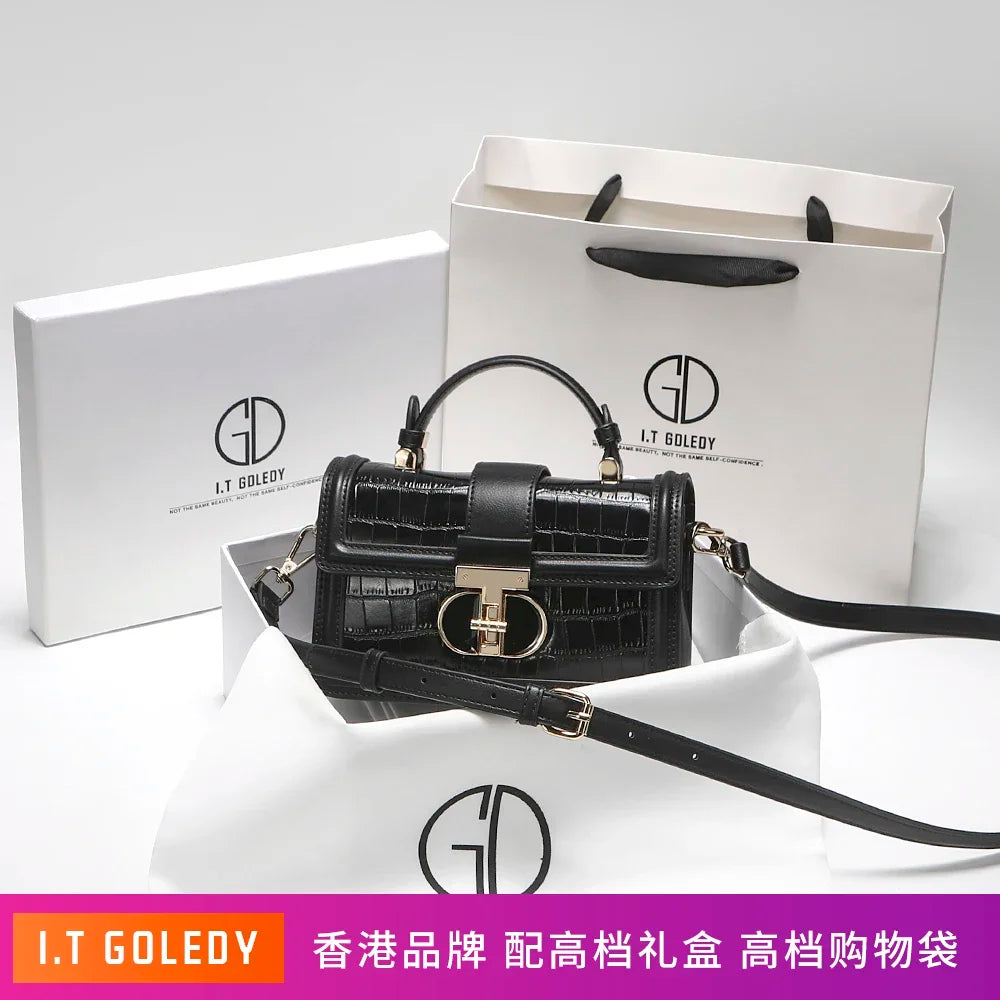 Luxury Designer Bags with High Quality Alligator Printing Leather and Delicate Metal Design Women's Portable Shoulder Bag