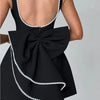 Elegant Pearl Bow Backless Short Dress Women's Sleeveless Party Cute Mini Dresses Black White Pink Chic Birthday Evening Y2K New