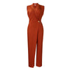 Elegant Jumpsuits & Rompers for Woman 2024 New Turn Down Collar Sleeveless High Waisted V Neck Straight Female Birthday Overalls