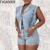 HLJ High-quality Fashion Denim Rompers Women Lapel Sleeveless Hollow Button One Piece Jumpsuits Female Streetwear Overalls New
