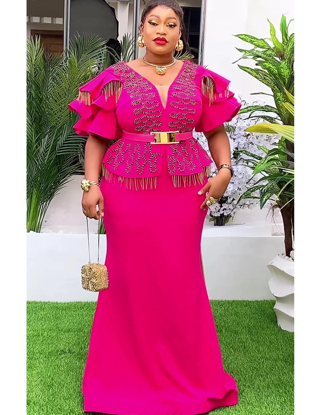 Plus Size African Party Dresses for Women 2024 New Fashion Dashiki Ankara Wedding Evening Gown Elegant Turkey Muslim Maxi Dress