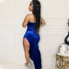 Sleeveless Strapless Bodycon Sexy Irregular Velvet Dress Women High Slit Slim Glam Crystal Rhinestone Long Party Nightclub Dress
