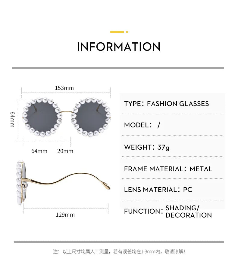 Luxury Pearl Sunglasses 2024 New Fashion Metal Frame Round Sun glasses Brand Designer Sunglasses UV400