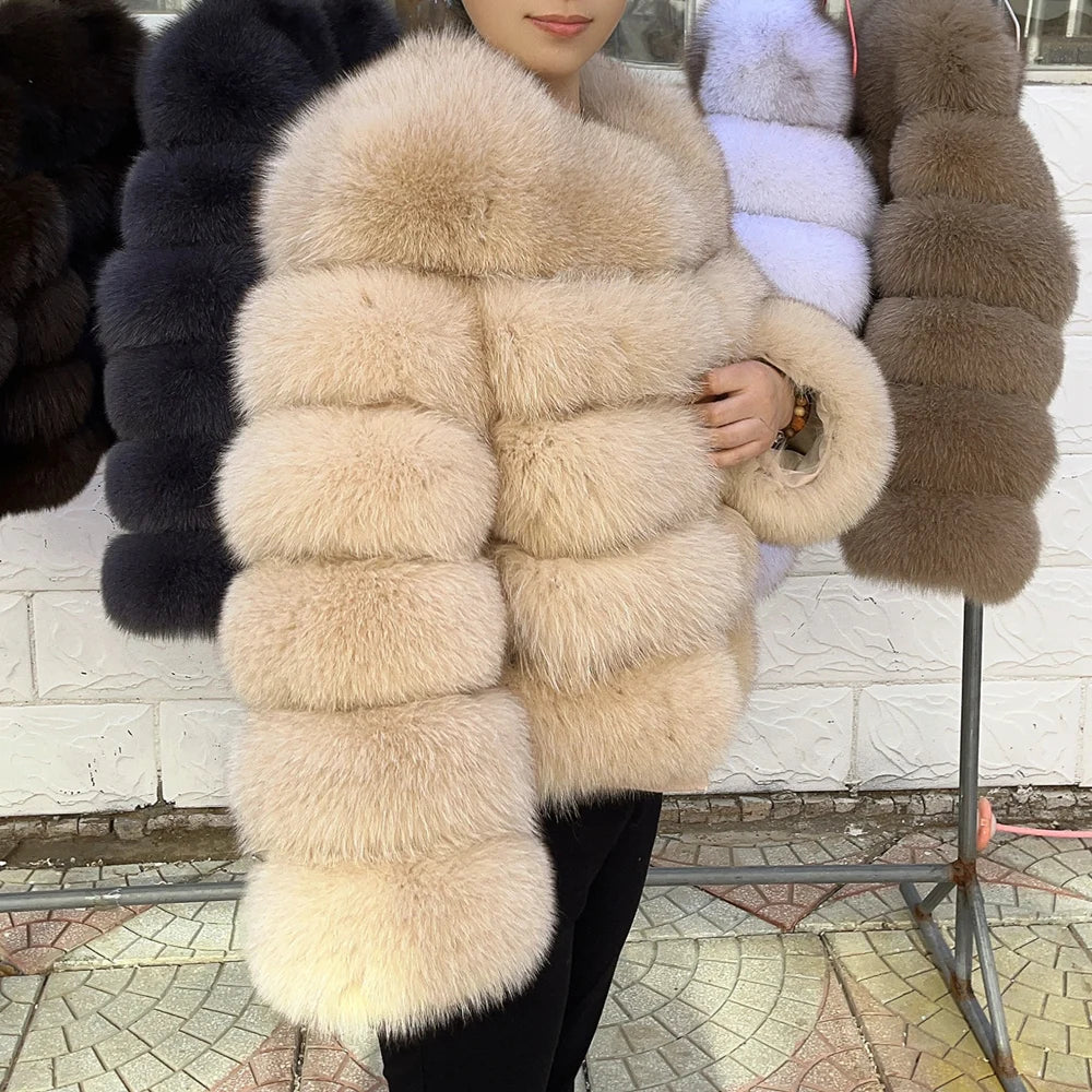 QUEENTINA Fox Fur Coat Real Winter Women'S Fashion Brown 2025 Leather And Skin Clothing Natural New In Coats & Jackets Outerwear