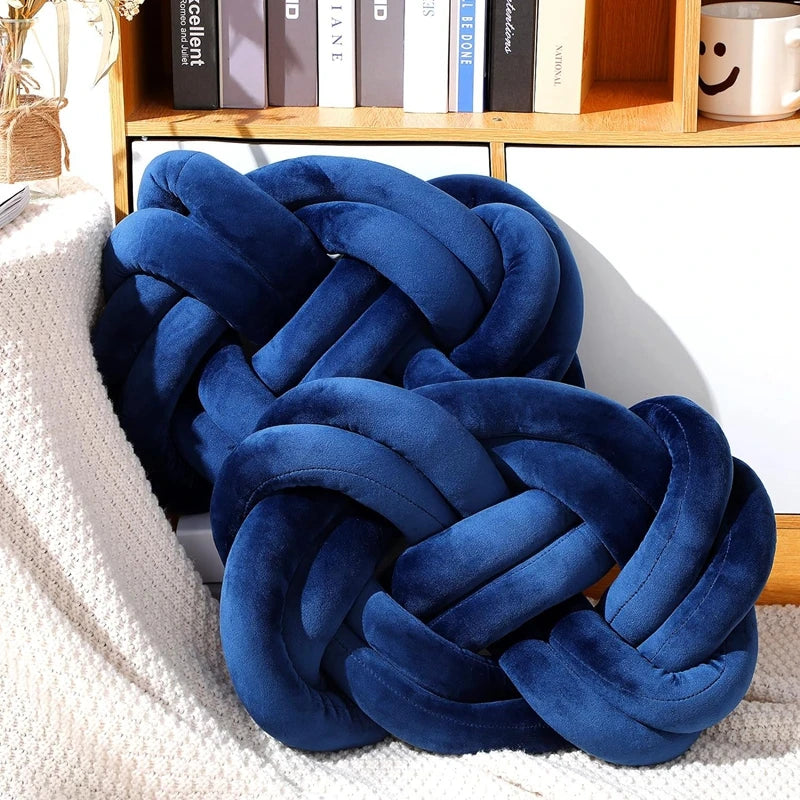 Inyahome Handmade Knot Throw Pillows for Couch Soft Decorative Knotted Comfort Pillow Cushion for Home Sofa Bedroom Decor Blue