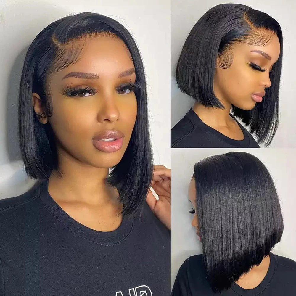 YIJIMEI 13x4 Straight Bob Wigs Human Hair Lace Frontal Wig 180% Density Natural Color Brazilian Wigs On Sale 10-14inch