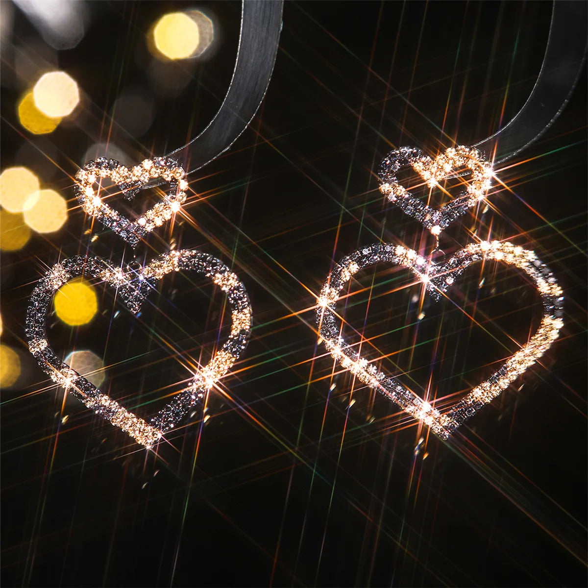 FYUAN Pink Black Heart Rhinestone Drop Earrings for Women Geometric Crystal Dangle Earrings Party Jewelry