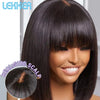 Lekker Chocolate Brown Short Straight Bob 100% Human Hair Wig With Bangs For Women Brazilian Remy Hair Top Lace Glueless Bob Wig
