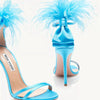 Summer new feather flower silk ribbon sexy open-toe sandals thin high-heeled banquet dress fashionable large-size women's shoes